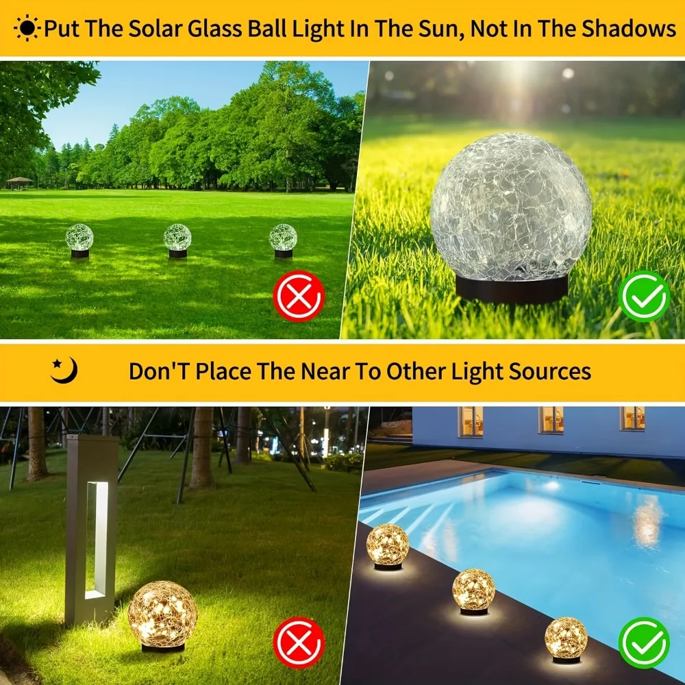 Solar Cracked Glass Ball Lights Outdoor, IP65 Waterproof Color Changing LED Garden Globe Decor for Pathway, Lawn, Patio and Yard