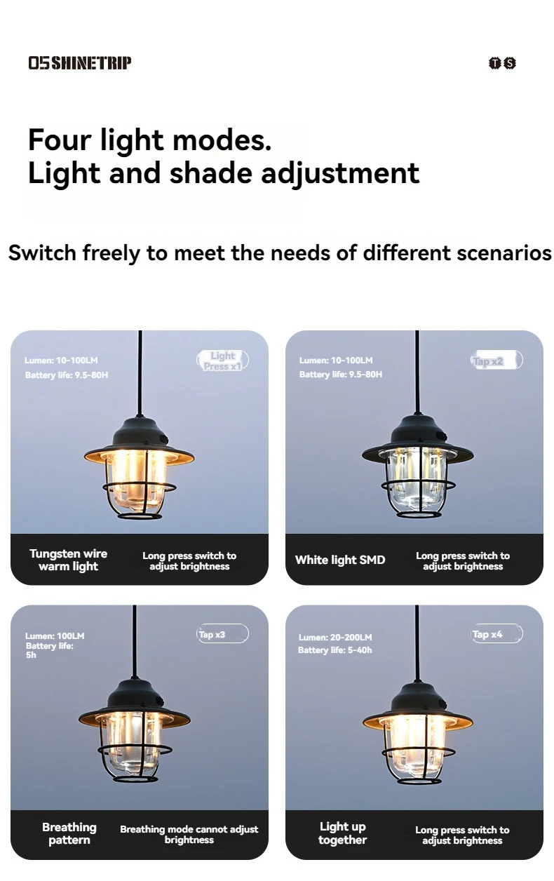 Shine Trip Outdoor Retro Smalldroplight, Campsite Lamp, Atmosphere Lamp, USB Charging Tent Light, LED Camping Hangling Lamp