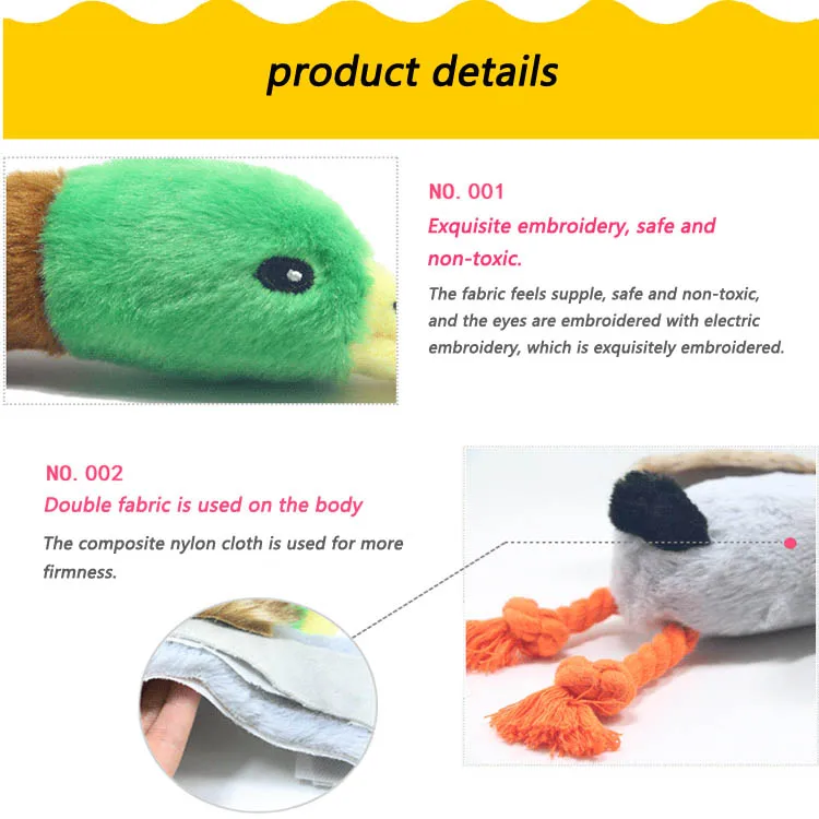 Cute Plush Duck Sound Toy Stuffed Squeaky Animal Squeak Dog Toy Cleaning Tooth Dog Chew Rope Toys