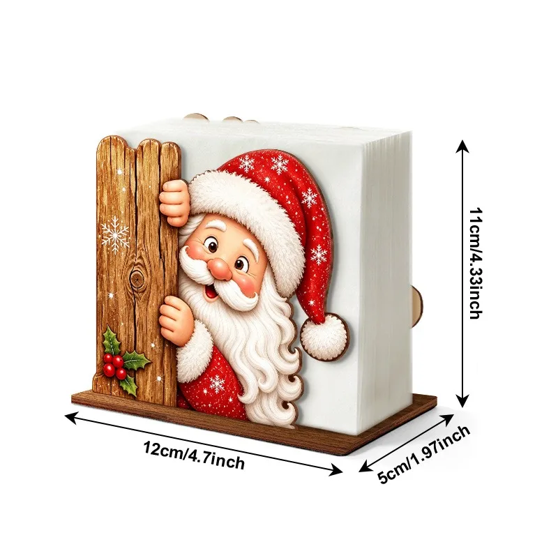 Santa Claus Wooden Napkin Holder Christmas Table Decor Desktop Tissue Storage Rack Xmas Party Dining Room Tabletop Decorations