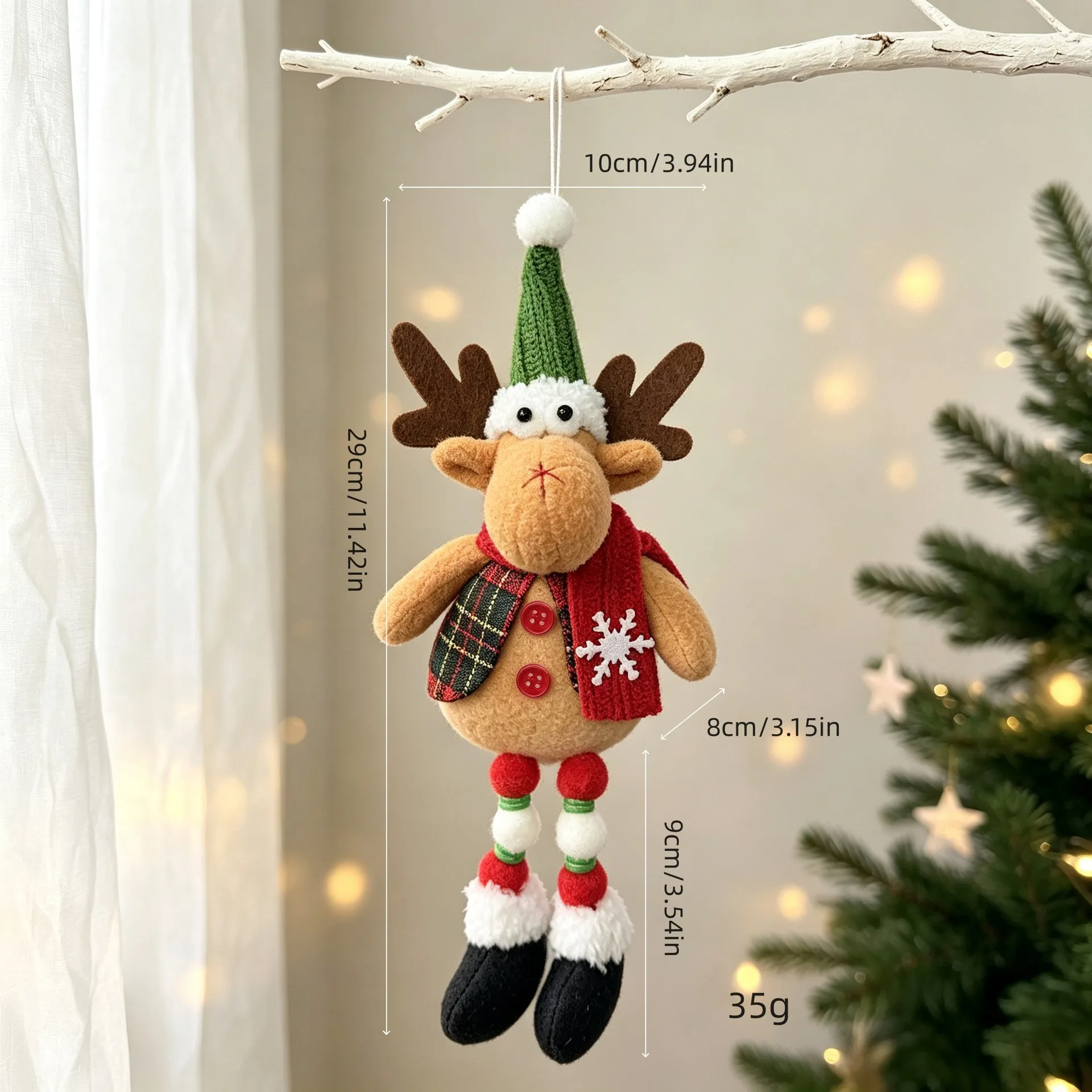 Christmas Tree Plush Hanging Ornaments Santa Snowman Reindeer Doll Pendants Tartan Cloth Xmas Home Holiday Party Decoration Gift