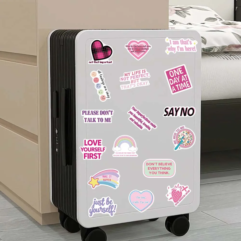 50 Pcs Pink Anti Anxiety Slogan Stickers Coquette Soft Ins Punk Decals For Planner Suitcase Phone Shell Cup Wall Decor