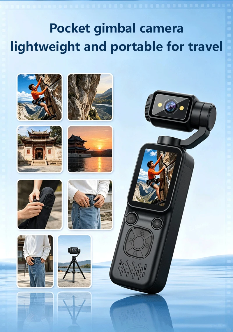 Lenovo New 4K HD Handheld Sports Camera Outdoor Gimbal Camera Travel Vlog Pocket Face Tracking Camera