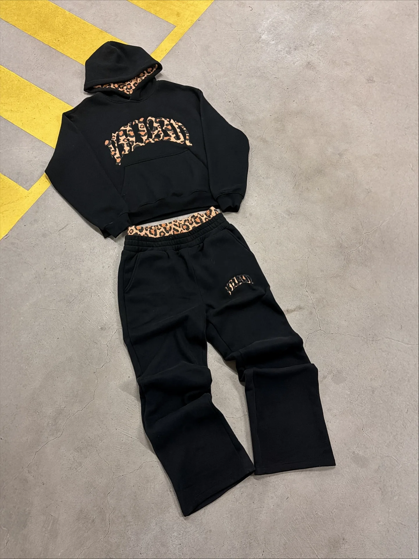Y2K leopard Fashion High street print letter embroidered men sportswear suit casual American retro hoodie trend loose clothing