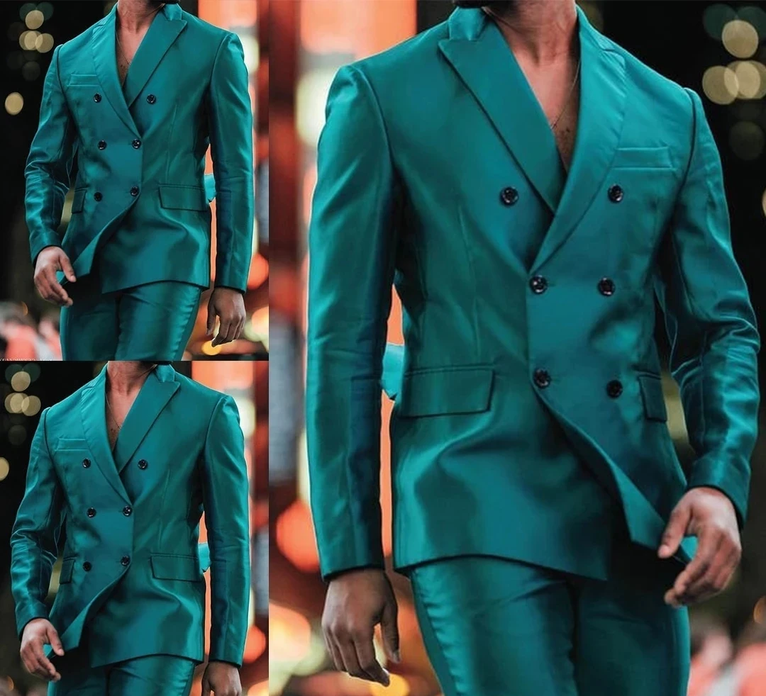 Latest Design Shiny Jacket Pants Double Breasted Peak Lapel Men Suits Terno Masculino Tuxedo Groom Wedding Prom Party
