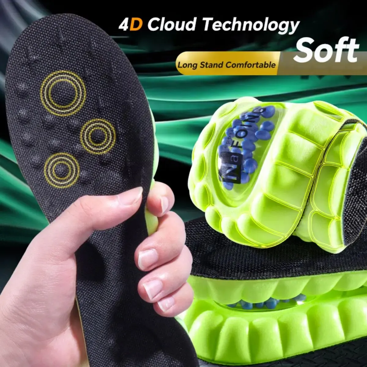 1Pair 4D Cloud Sport Insoles for Shoes PU Air Cushion Sole Soft Shock Absorption Deodorant Breathable Running Orthopedic Insoles