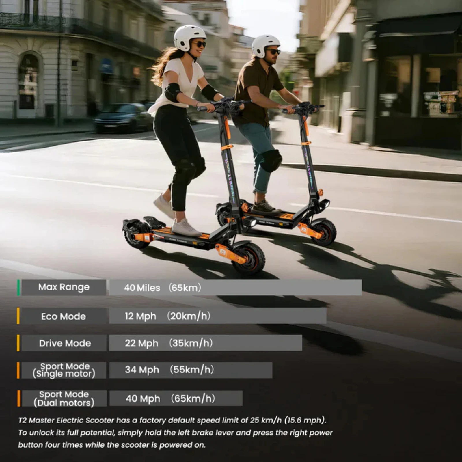 Electric Scooter 2400W Dual Motor, 52V 20.8Ah Battery, 40 Miles Range, 10" Off-Road Tires, Oil Disc Brake