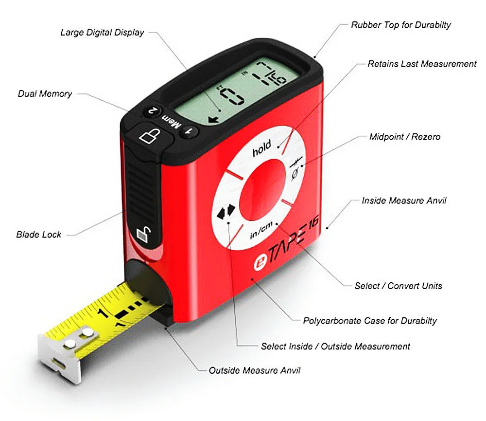 ETAPE16 Digital Tape Measure Electronic Ruler LCD 5-Meter Measuring Tool Stainless Steel Metric Imperial Switch Measuring Ruler
