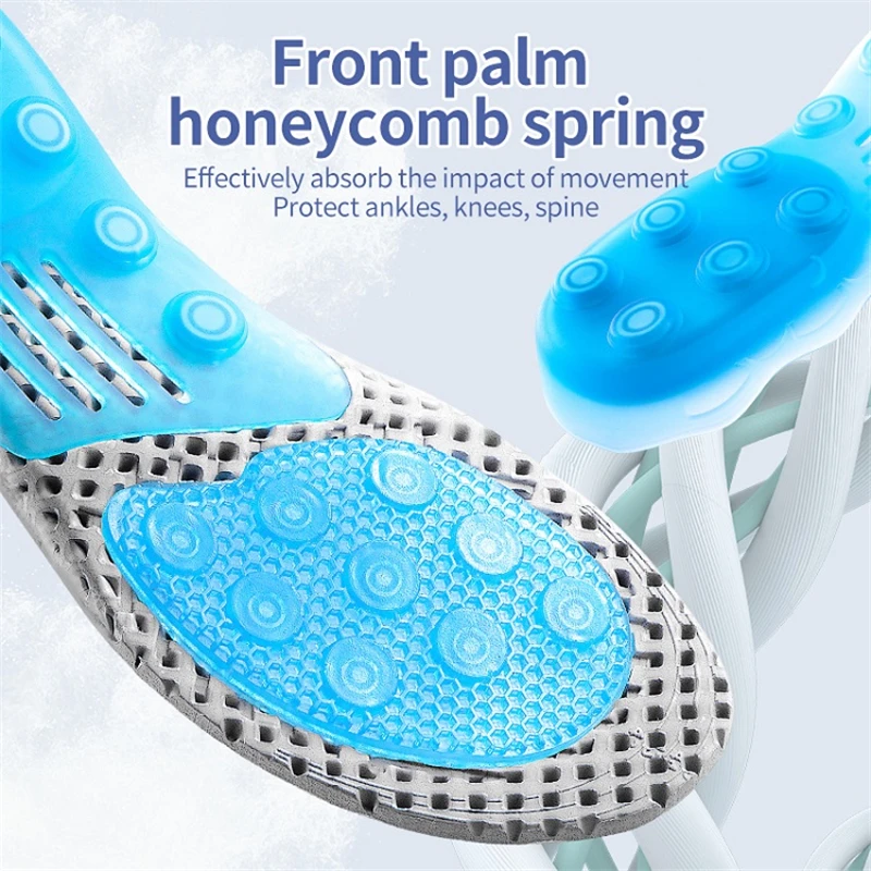 Sport Spring Silicone Gel Insoles for Women Men Orthotic Sole Pad For Shoes Deodorant Breathable Cushion Running Pad For Feet