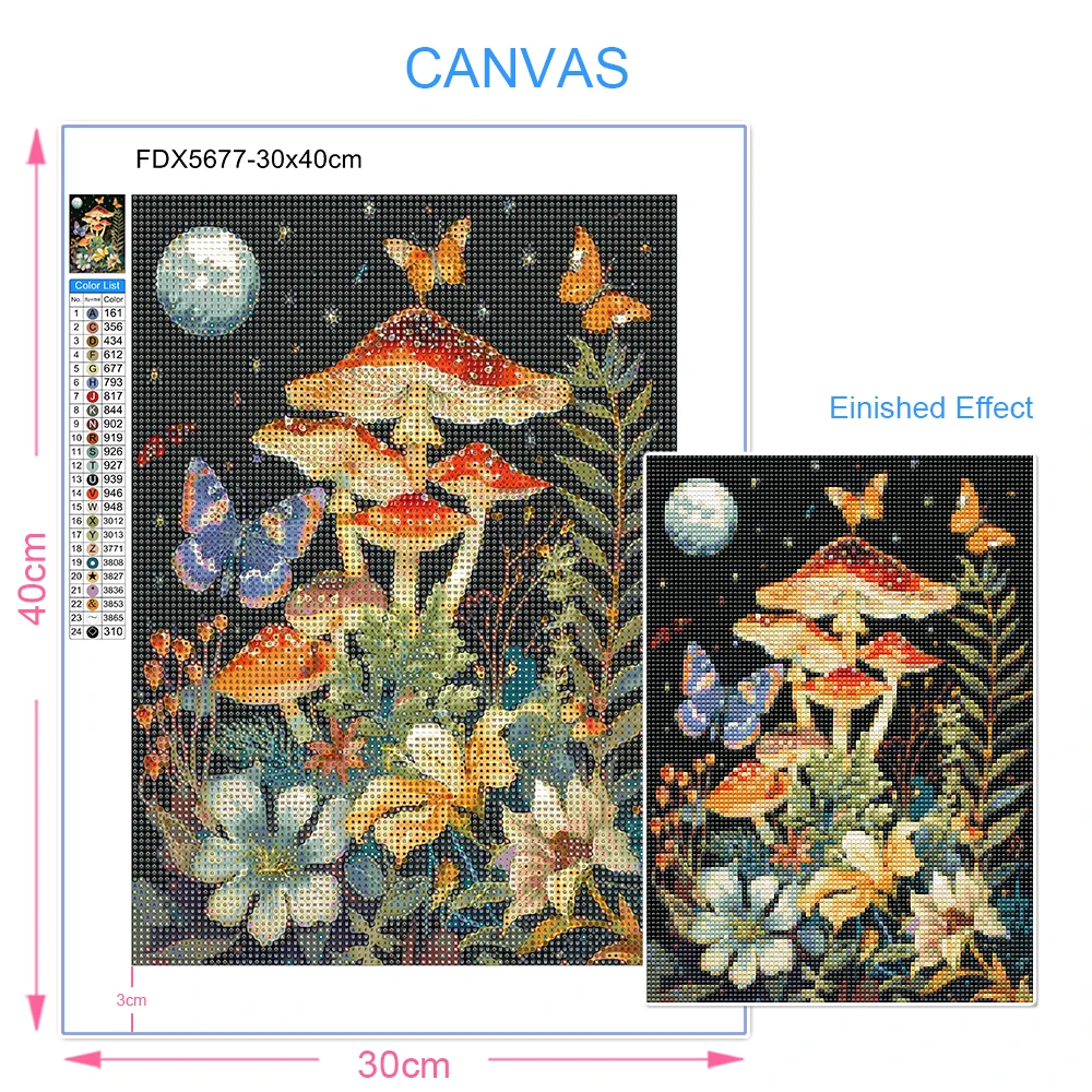 5D Diamond Painting Kit Mushroom Butterfly Art Picture Mosaic Gem Cross Stitch Home Living Room Decorative Painting Gift