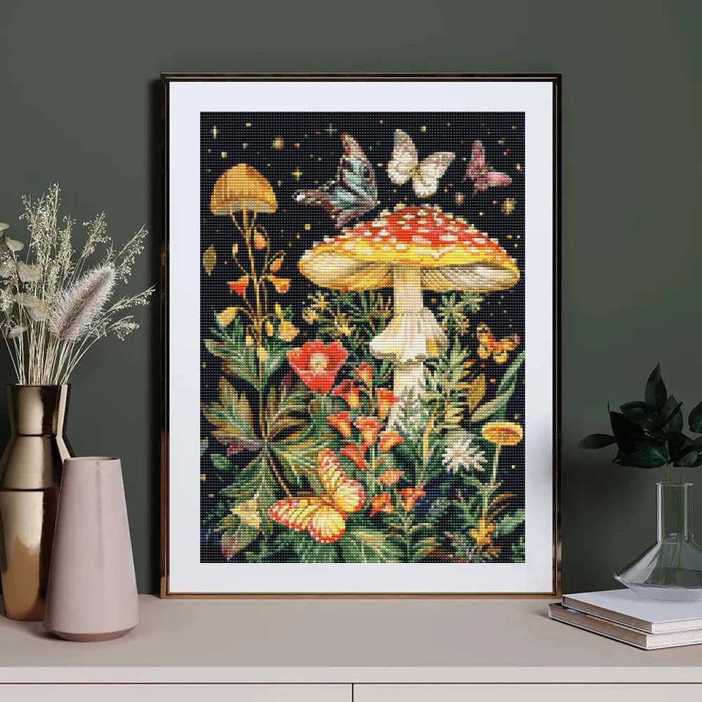 5D Diamond Painting Kit Mushroom Butterfly Art Picture Mosaic Gem Cross Stitch Home Living Room Decorative Painting Gift