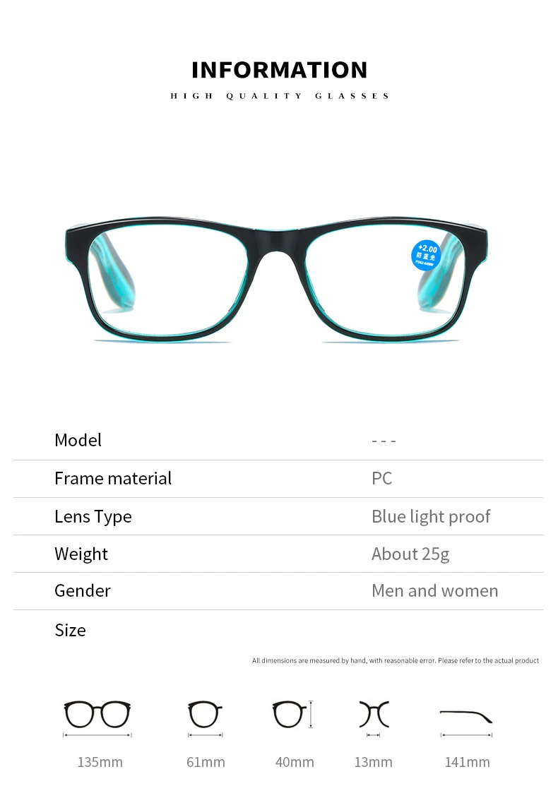 Fashion Men Women Reading Glasses Plastic Presbyopia Glasses Anti Blue Light Eyeglasses UV400