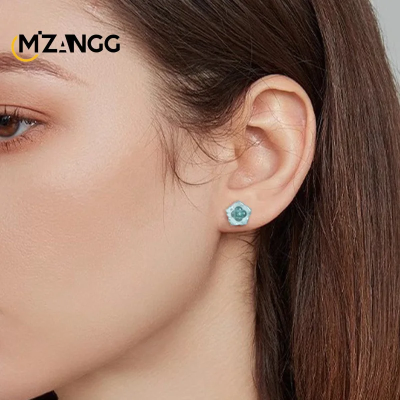 Original Natural Jadeite Blue Water Lotus Earrings 925 Silver Inlaid with Ice Jade Petals Exquisite Fashion Women's Jewelry Gift