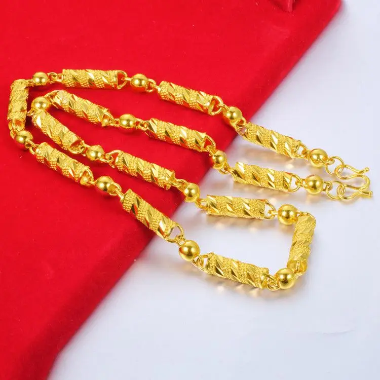 18K Gold Color Real Gold Plated Necklace Golden Necklace Domineering Fashion Trendy 24K 999 Men's Gilding Necklace Pendant Gifts