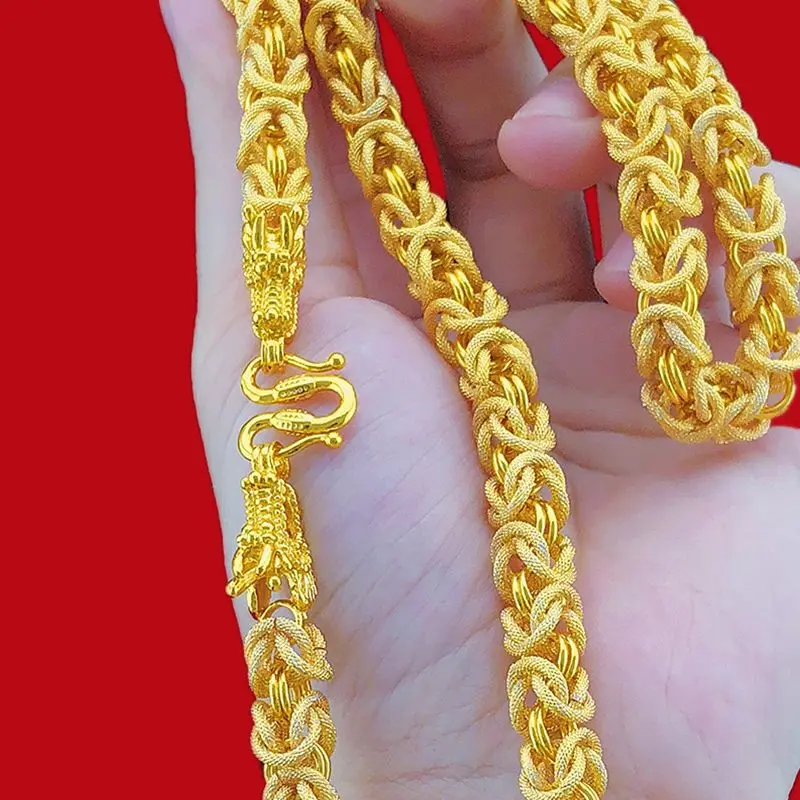 18K Gold Color Real Gold Plated Necklace Golden Necklace Domineering Fashion Trendy 24K 999 Men's Gilding Necklace Pendant Gifts