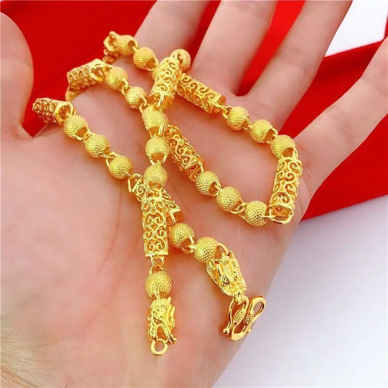 18K Gold Color Real Gold Plated Necklace Golden Necklace Domineering Fashion Trendy 24K 999 Men's Gilding Necklace Pendant Gifts