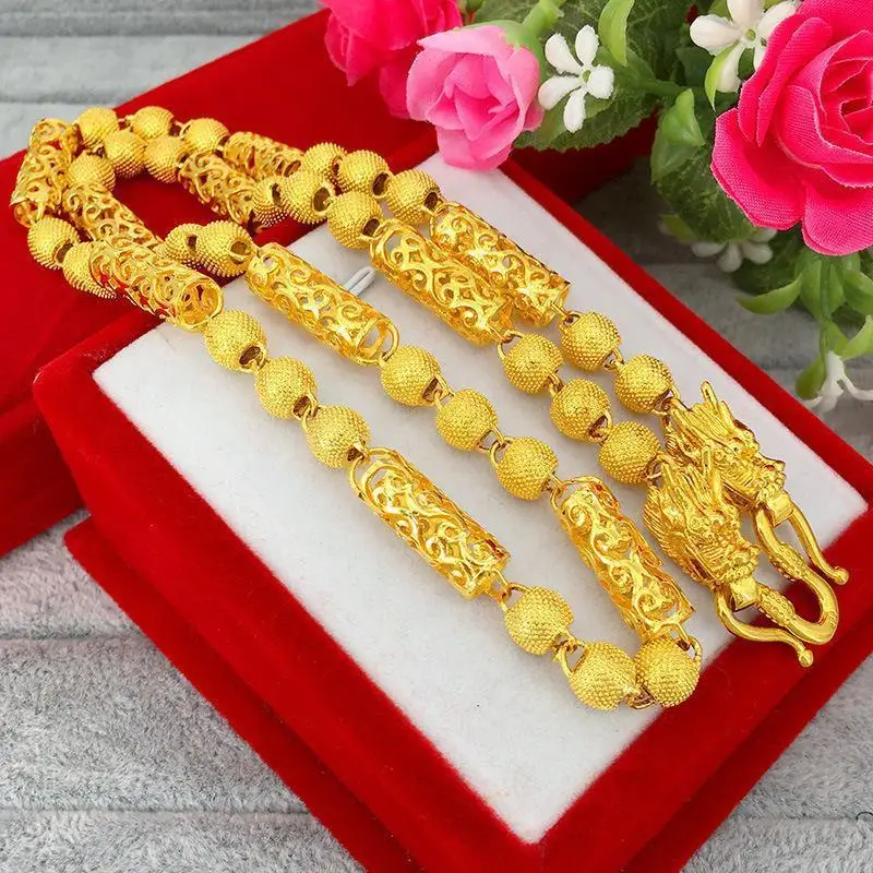 18K Gold Color Real Gold Plated Necklace Golden Necklace Domineering Fashion Trendy 24K 999 Men's Gilding Necklace Pendant Gifts