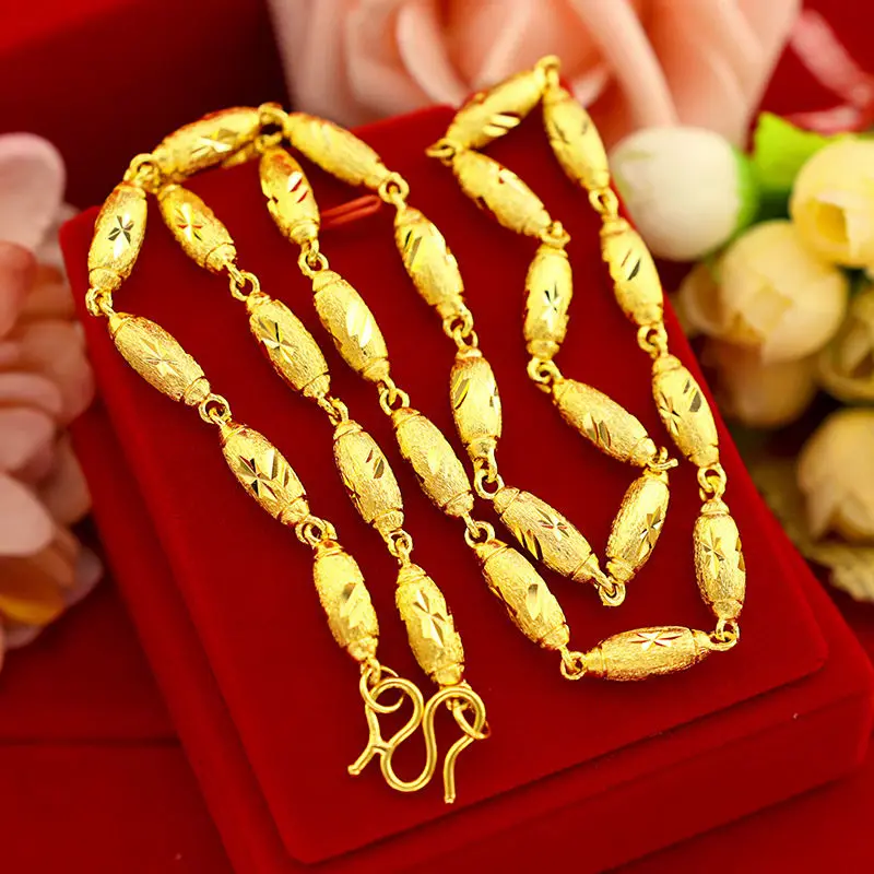 18K Gold Color Real Gold Plated Necklace Golden Necklace Domineering Fashion Trendy 24K 999 Men's Gilding Necklace Pendant Gifts