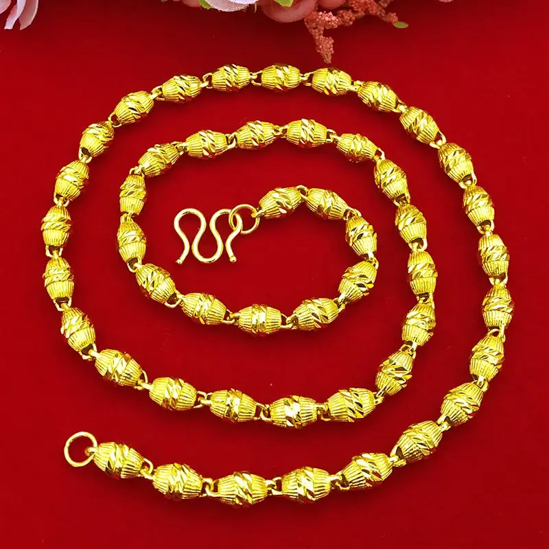 18K Gold Color Real Gold Plated Necklace Golden Necklace Domineering Fashion Trendy 24K 999 Men's Gilding Necklace Pendant Gifts