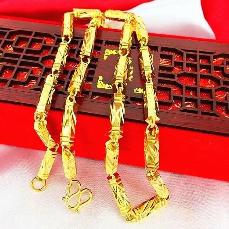 18K Gold Color Real Gold Plated Necklace Golden Necklace Domineering Fashion Trendy 24K 999 Men's Gilding Necklace Pendant Gifts