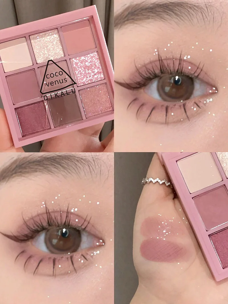 DIKALU Spring And Summer New Eyeshadow Palette Oh Rosy Nine Palace Grid Auto Focus Low Saturation Smoke Powder Rose Plate