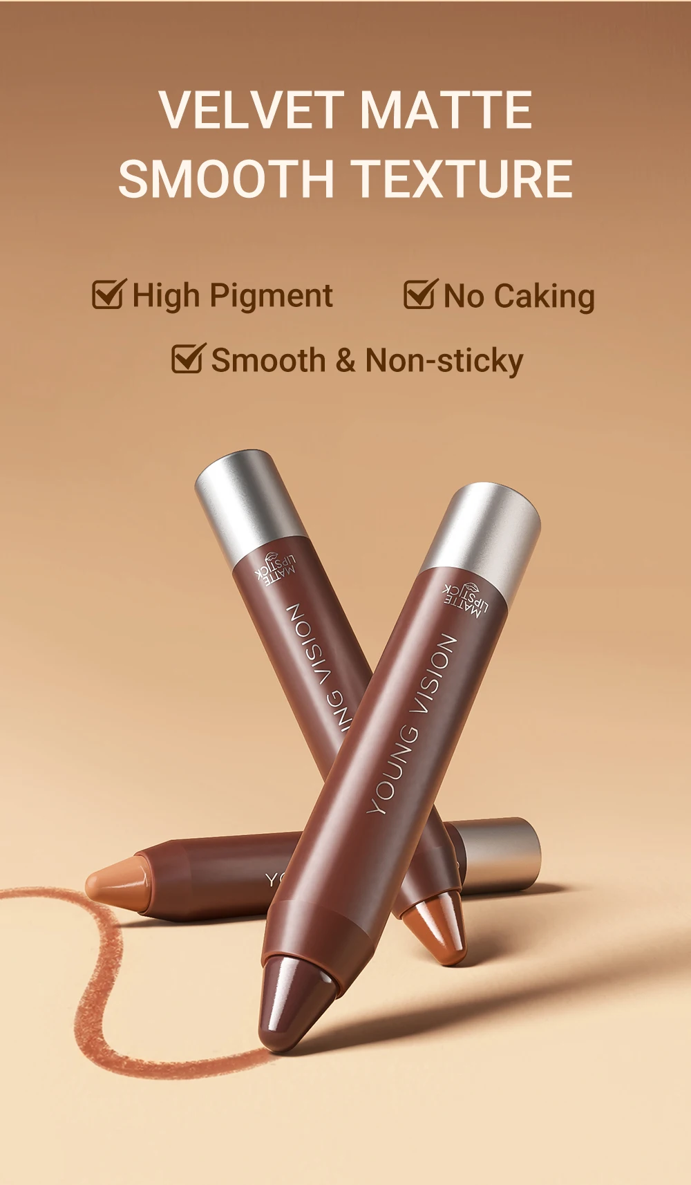 Matte Soft Mist Lip Liner Lipsticks 8 Colors Smooth and Pigmented Non-Stick Chocolate Lipsticks