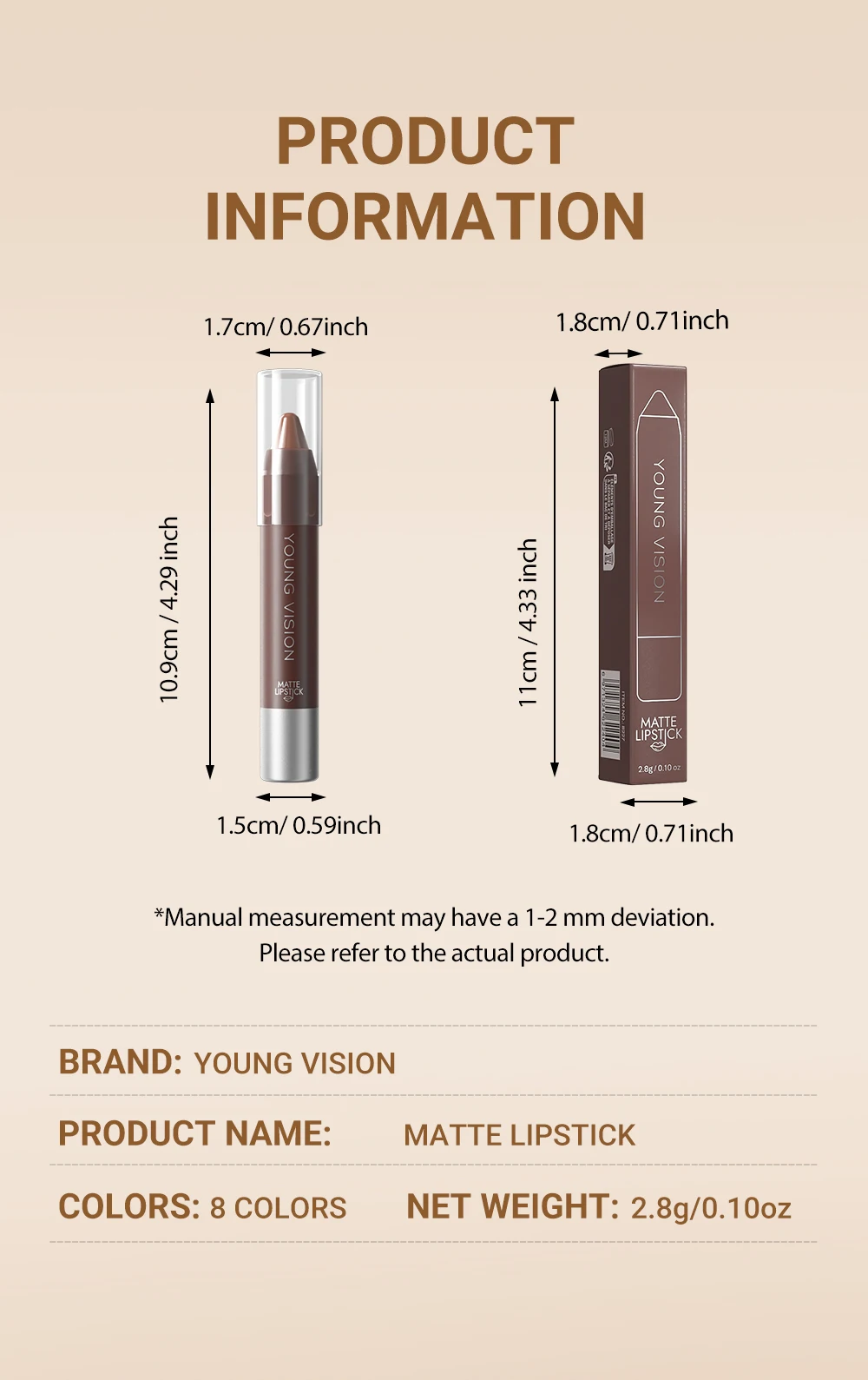 Matte Soft Mist Lip Liner Lipsticks 8 Colors Smooth and Pigmented Non-Stick Chocolate Lipsticks