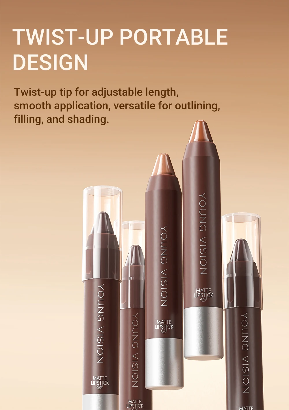 Matte Soft Mist Lip Liner Lipsticks 8 Colors Smooth and Pigmented Non-Stick Chocolate Lipsticks