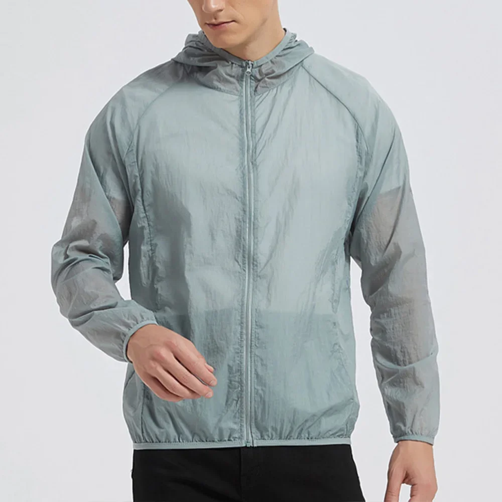 Summer Men's Sun Protection Clothing Lightweight Breathable Ice Silk Hooded Quick Dry Jacket Outdoor Anti-ultraviolet Skin Coat