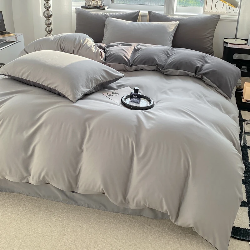 Ins Style Solid Color Duvet Cover Set Washed Cotton Bedclothes Comforter Cover Pillowcase Soft Bedding Sets Quilt Covers 220x240