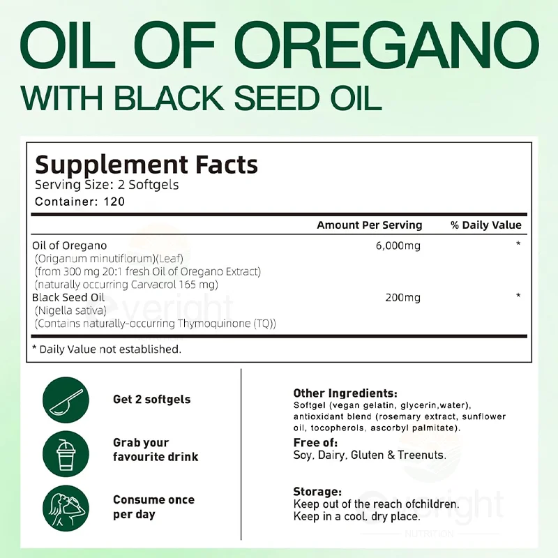 Organic Oregano Oil with Black Seed Oil – Antioxidant, Digestive Support, Intestinal Flora Balance & Immune System Health