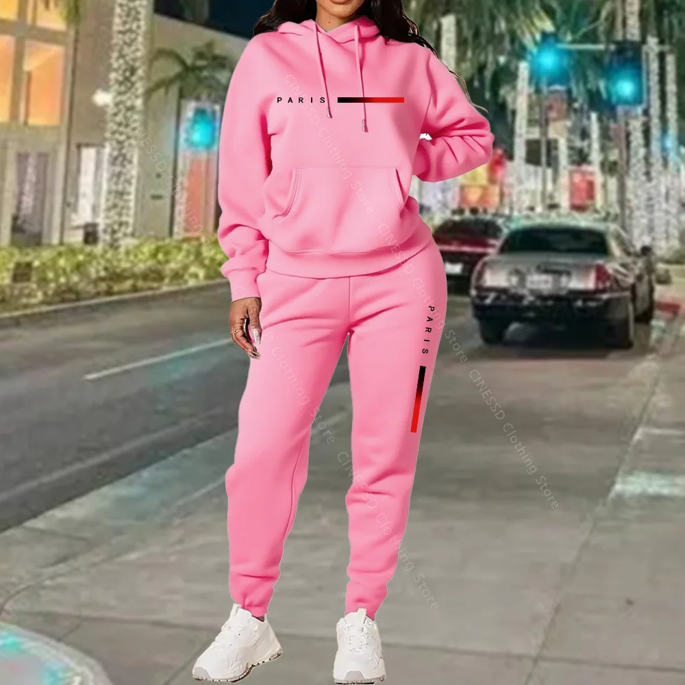 New Women's Sets Hoodie and Pants PARIS Letter Print High Quality Sports Suit Spring Autumn Aesthetic Activewear Women Clothing