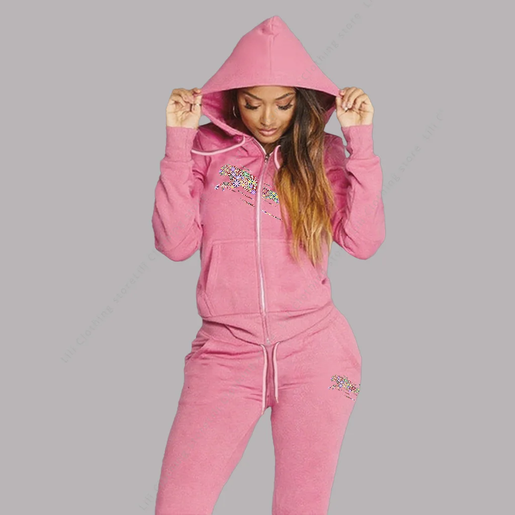 Women's Track Suit Aesthetic Hoodies Sweatshirts Sweatpants 2 Piece Set Zipper Cardigan High quality Sportwear Woman Pants Sets