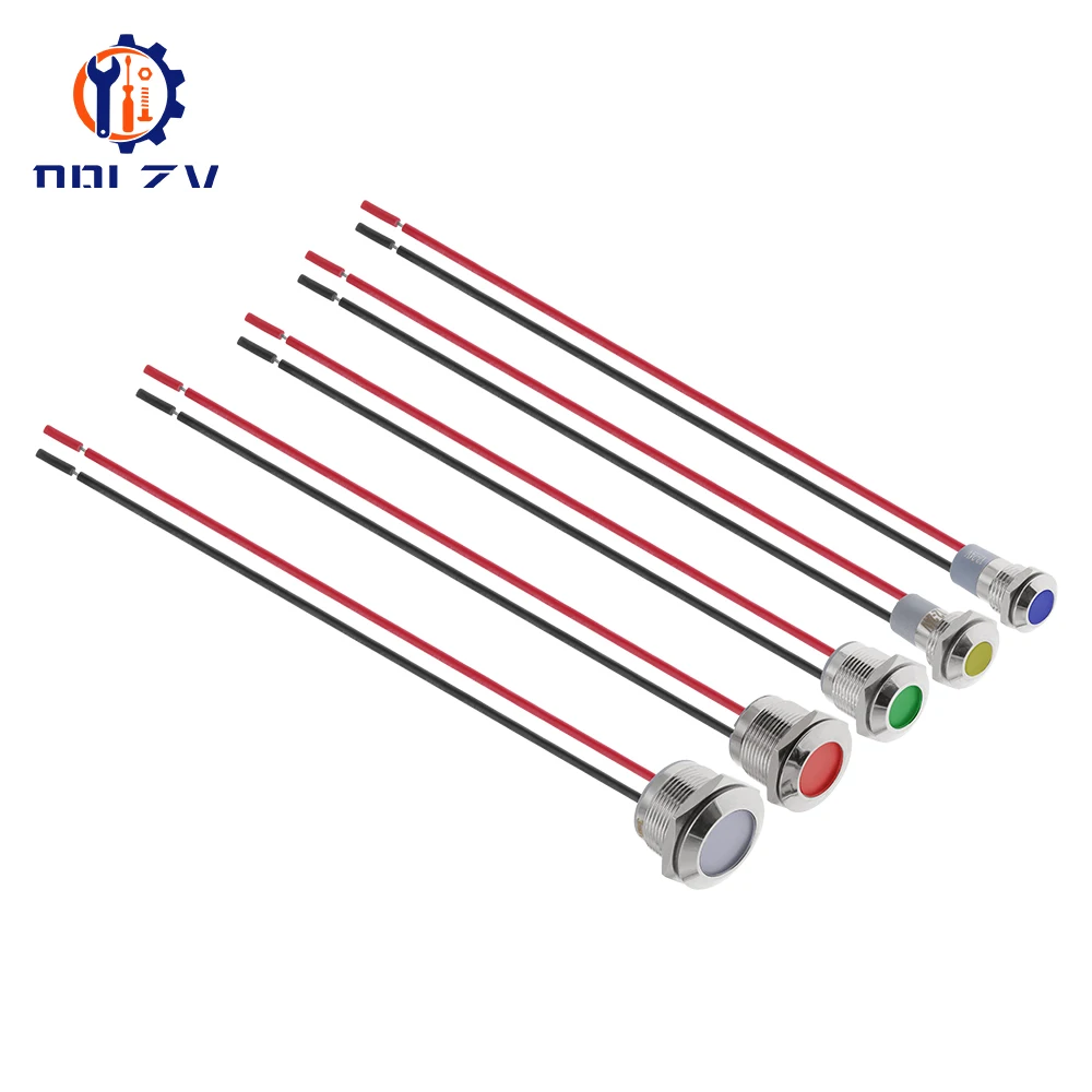 6mm 8mm 10mm 12mm 14mm 16mm 19mm 22mmWaterproof IP67 Metal LED Warning Indicator Light Signal Lamp Pilot Wire 3V 12V 24V 48V