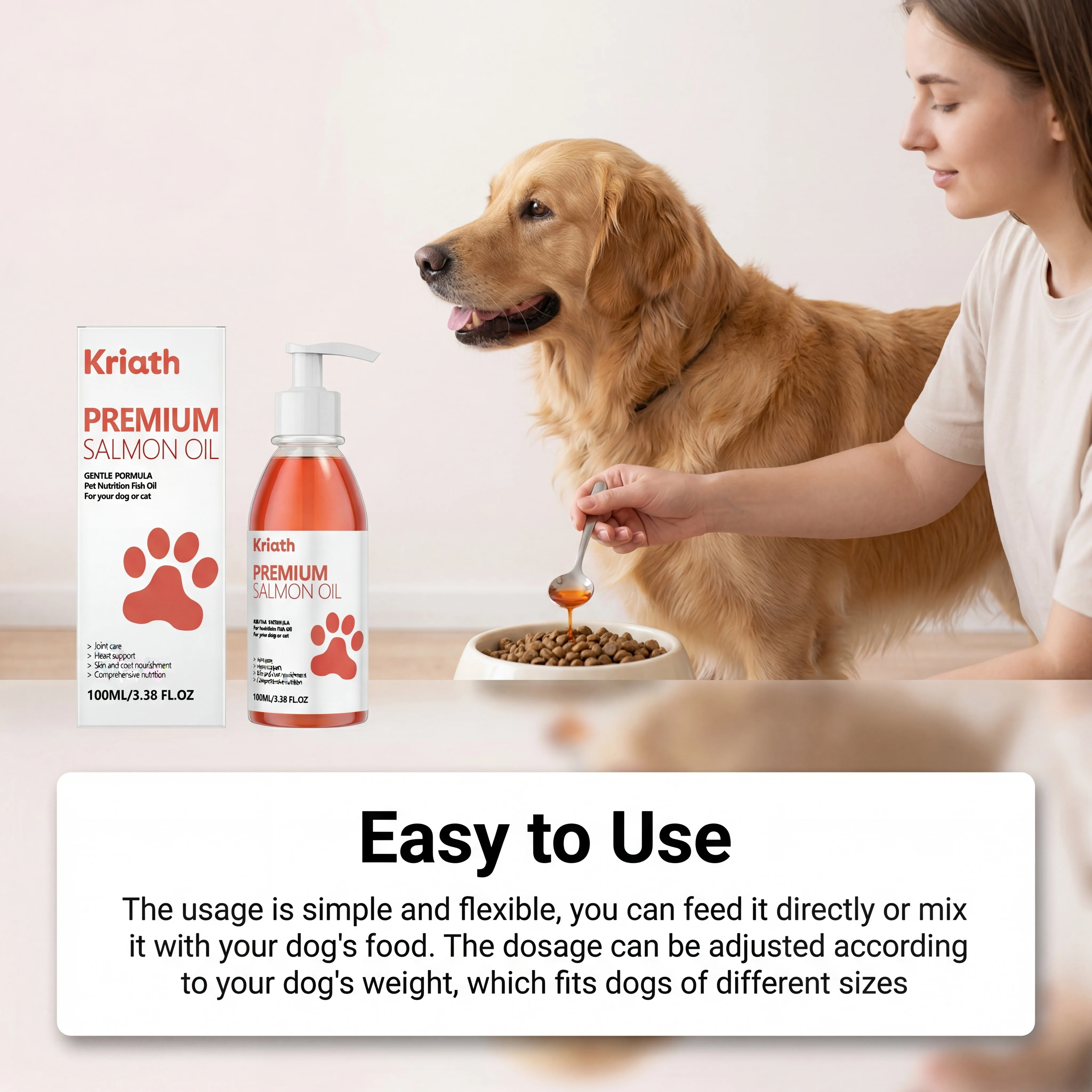 Pure Salmon Oil for Dogs Cats Omega Supplement Skin Coat Shiny Fur Joint Heart Immune Support Pet Fish Oil Vitamin E Pump Bottle