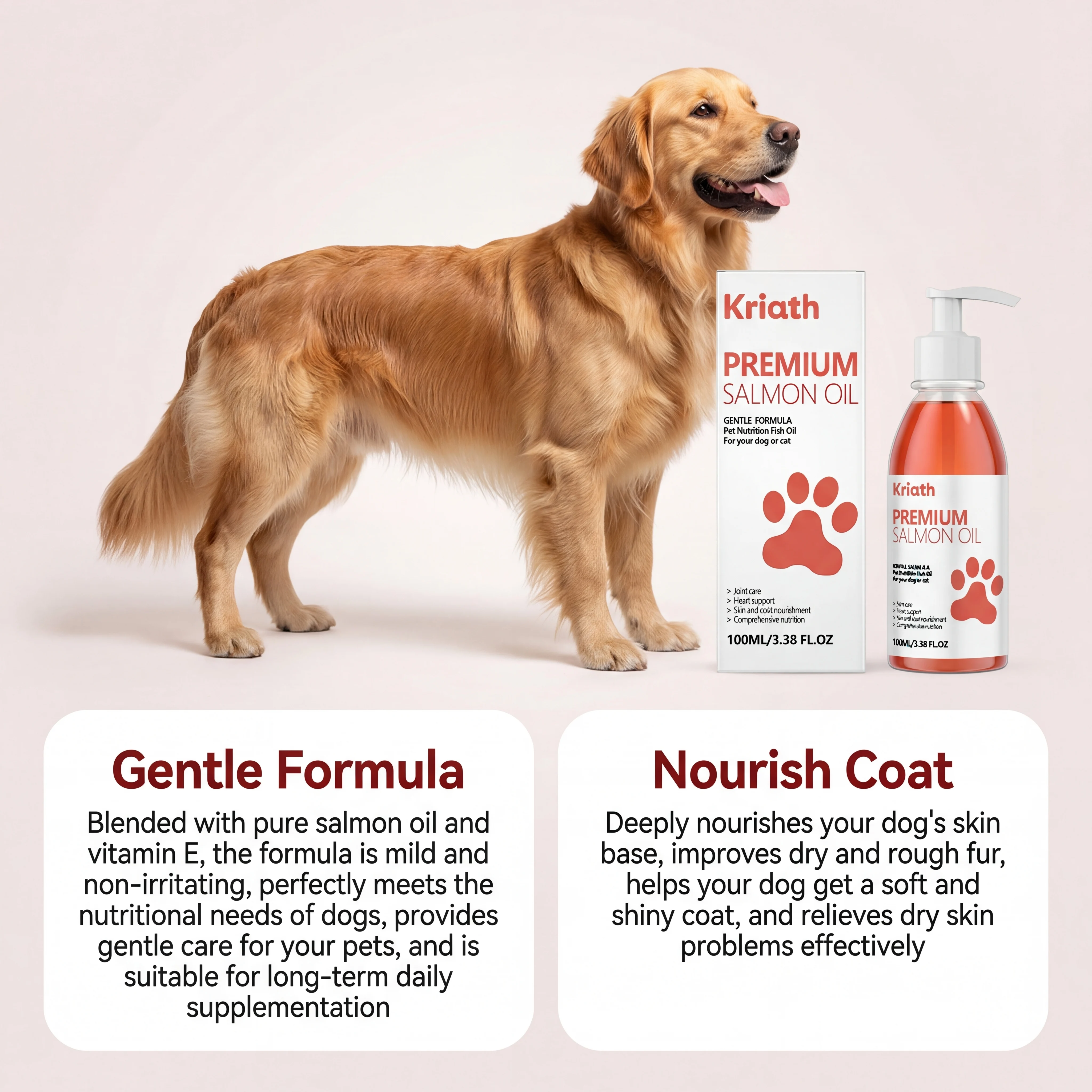 Pure Salmon Oil for Dogs Cats Omega Supplement Skin Coat Shiny Fur Joint Heart Immune Support Pet Fish Oil Vitamin E Pump Bottle