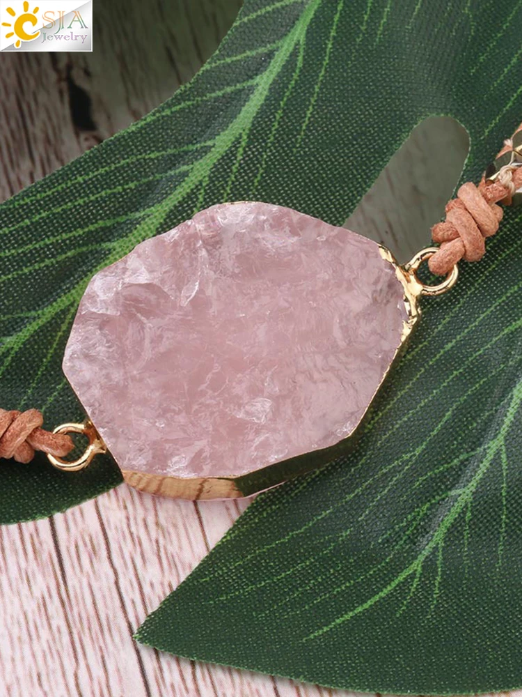 Bohemain Women Leather Bracelet Gem Stone Pink Crystal Vintage Weaving Statement Fancy Girl Bracelet Bijoux Dropshipping S308