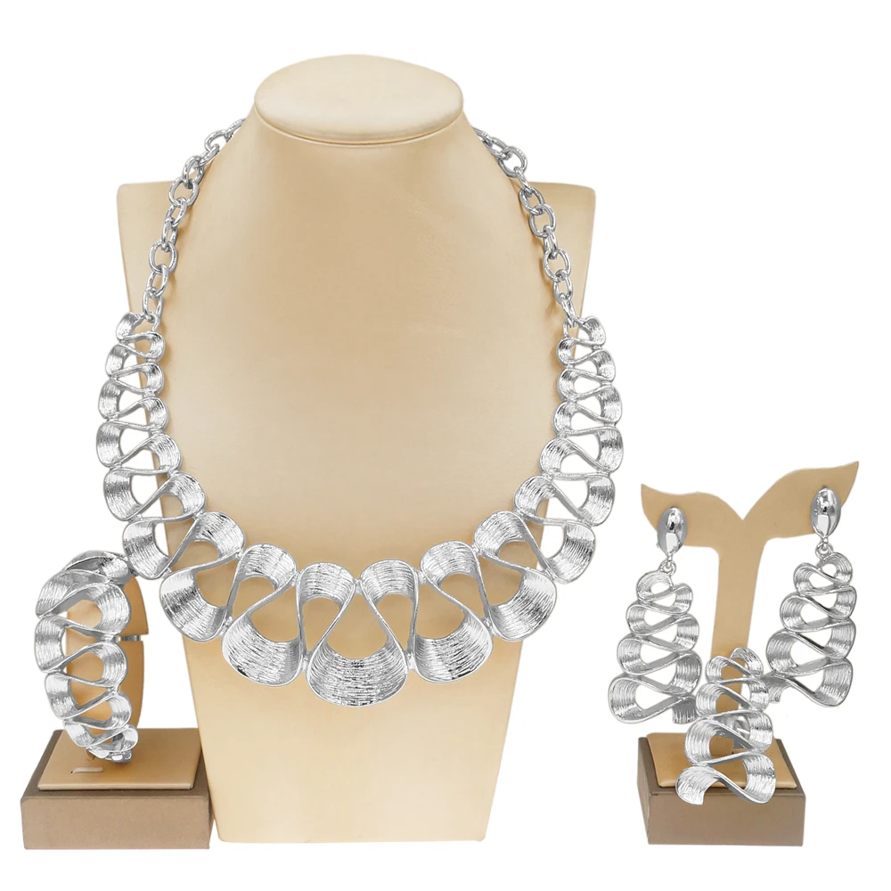 Dubai Gold Plated Jewelry Women Necklace Set Regular Round Pendant Brushed Glossy Bracelet Earrings Wedding Bijoux SYHOL