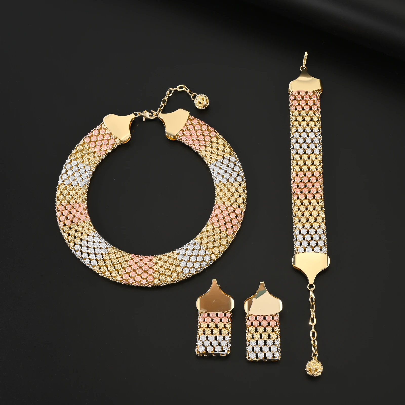 Dubai Jewelry Set Big Necklace Ethnic Style Bracelet Earrings for Women Elegant Bridal Wedding Accessories