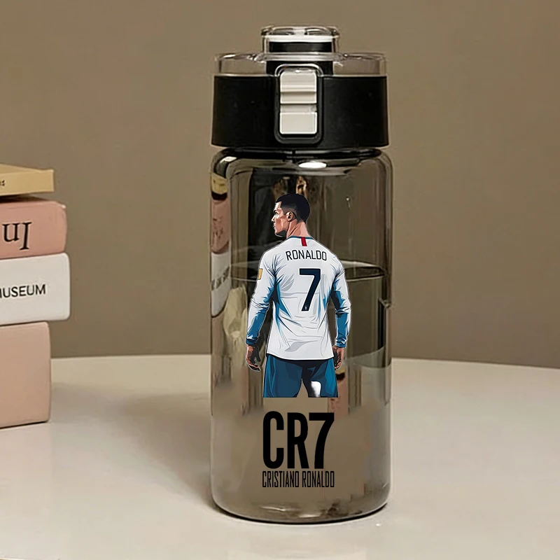600ML CR7 Sports Water Bottles Cartoon Football Star Ronaldos Large Water Cups New Outdoor Transparent Drinking Bottle Kids Gift