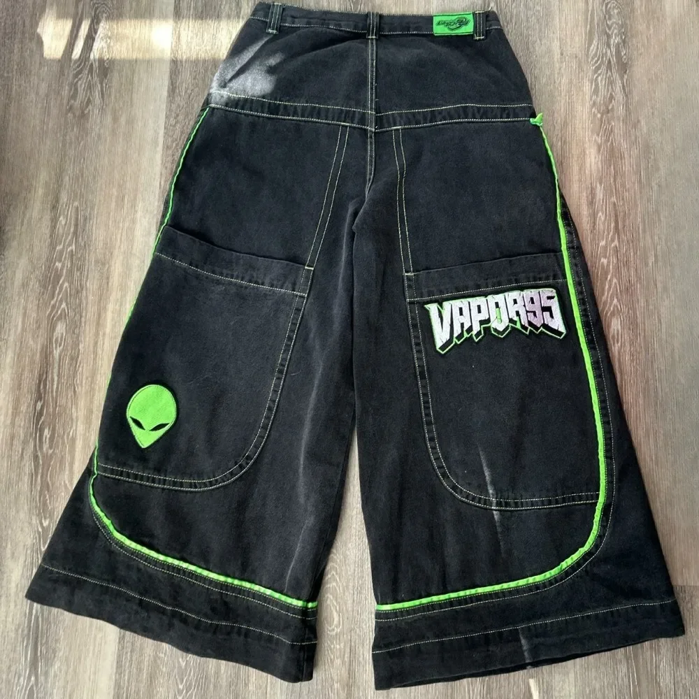 Jeans Spring and Autumn European and American wide-leg loose alien pattern trousers 2024 new high street trend hip-hop men