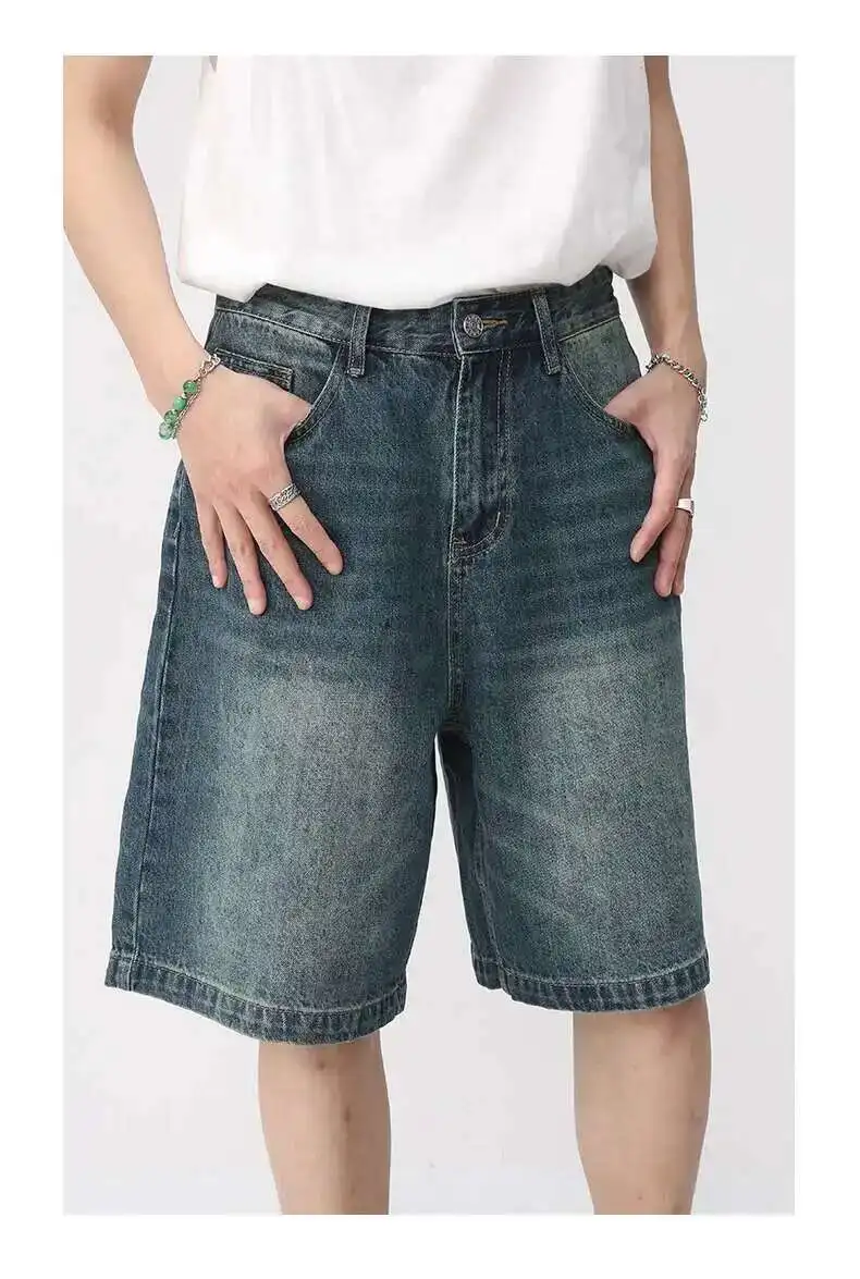 IEFB Summer Denim Shorts Men's Loose Korean Style Retro Short Jeans Fashion Washed Casual Knee Length Pant New Streetwear 9A8588