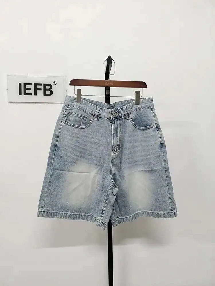 IEFB Summer Denim Shorts Men's Loose Korean Style Retro Short Jeans Fashion Washed Casual Knee Length Pant New Streetwear 9A8588