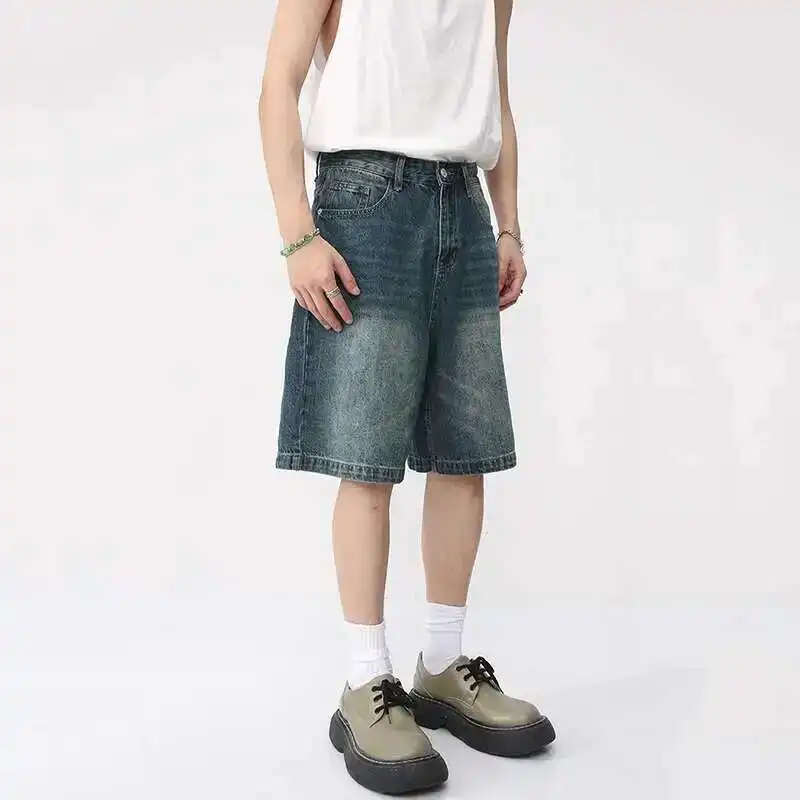 IEFB Summer Denim Shorts Men's Loose Korean Style Retro Short Jeans Fashion Washed Casual Knee Length Pant New Streetwear 9A8588