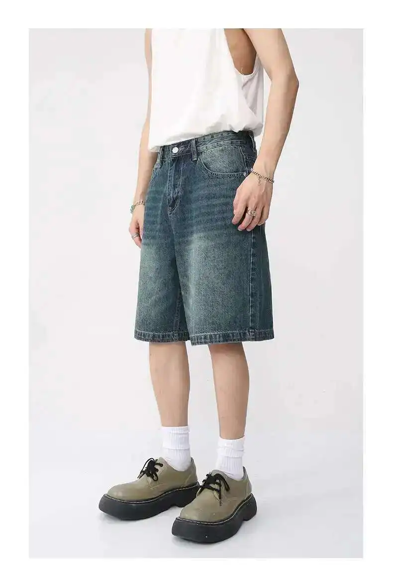IEFB Summer Denim Shorts Men's Loose Korean Style Retro Short Jeans Fashion Washed Casual Knee Length Pant New Streetwear 9A8588