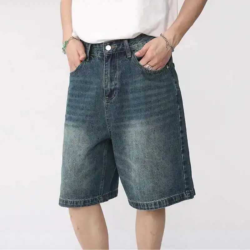IEFB Summer Denim Shorts Men's Loose Korean Style Retro Short Jeans Fashion Washed Casual Knee Length Pant New Streetwear 9A8588