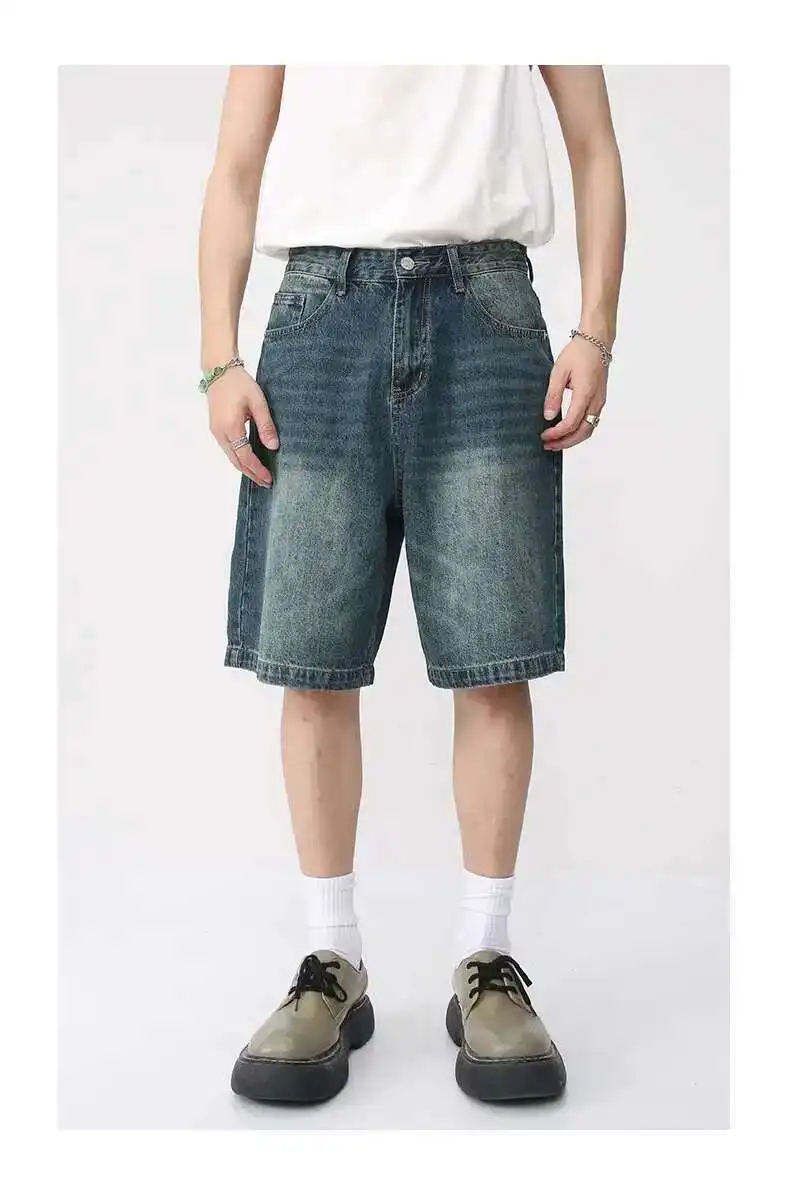IEFB Summer Denim Shorts Men's Loose Korean Style Retro Short Jeans Fashion Washed Casual Knee Length Pant New Streetwear 9A8588