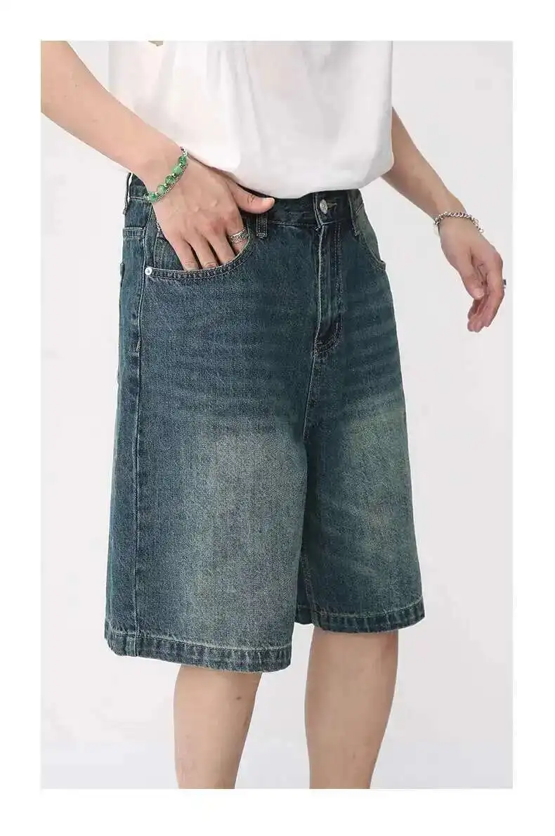 IEFB Summer Denim Shorts Men's Loose Korean Style Retro Short Jeans Fashion Washed Casual Knee Length Pant New Streetwear 9A8588