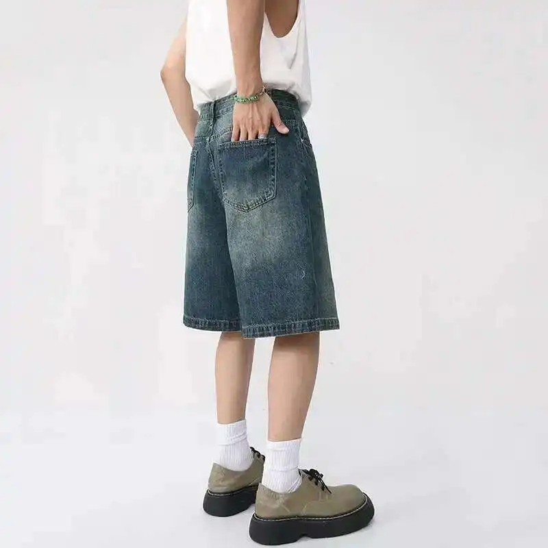 IEFB Summer Denim Shorts Men's Loose Korean Style Retro Short Jeans Fashion Washed Casual Knee Length Pant New Streetwear 9A8588