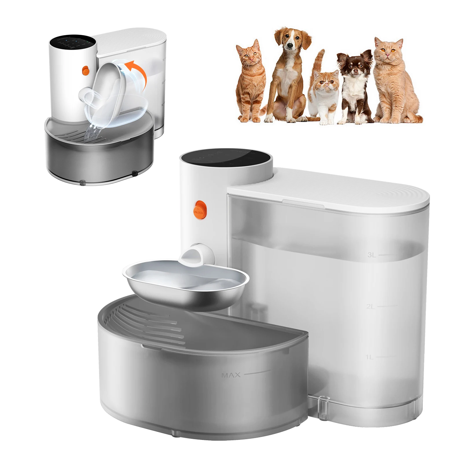 BOOTEELY Stainless Steel Bowl Pet Intelligent Pouring Water Dispenser Automatically Purifies The Wireless Drinking Bowl For Dogs